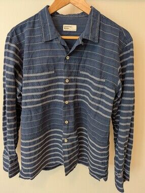 Universal Works Blue Striped Casual Button-Down Shirt